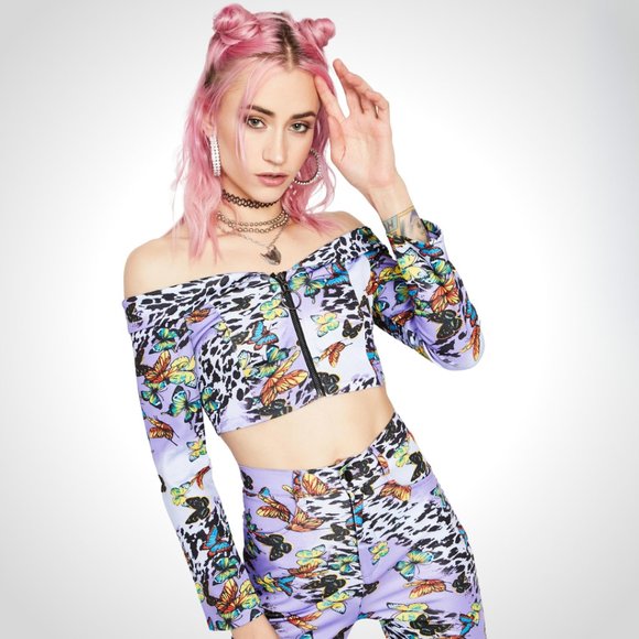 NWT DOLLS KILL Lilac Wild Fusion Long Sleeve Top - Picture 1 of 4